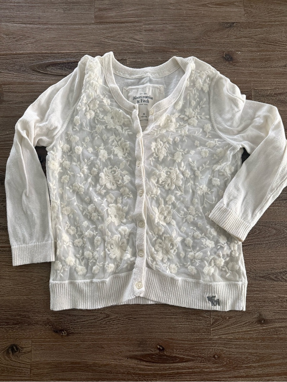 abercrombie kids Ivory Lace Floral Button Cardigan